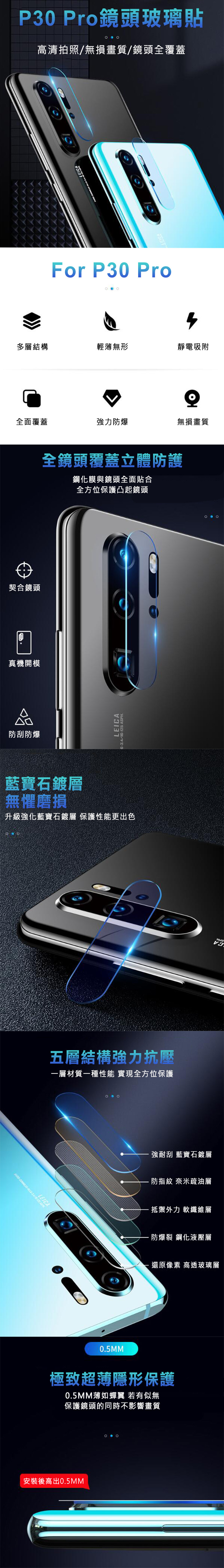 QinD HUAWEI P30 Pro 鏡頭玻璃貼(兩片裝)